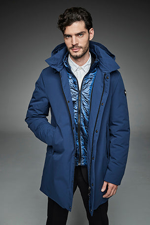 Men Long padded down jacket ARCHIE RAF BLUE