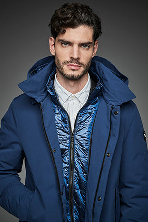 Men Long padded down jacket ARCHIE RAF BLUE