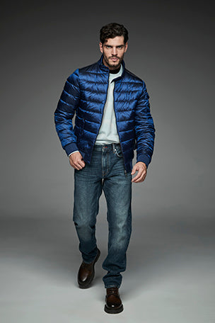 Men Short bomber style down jacket MURRAY Blue