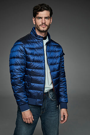 Men Short bomber style down jacket MURRAY Blue