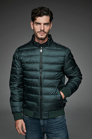 Men Short bomber style down jacket MURRAY-I Petroleum Green