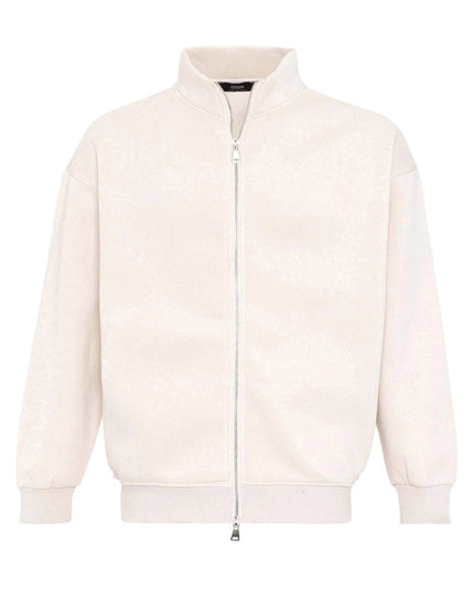 Men's Beige High Collar Double Zipper Closure Sweatshirt