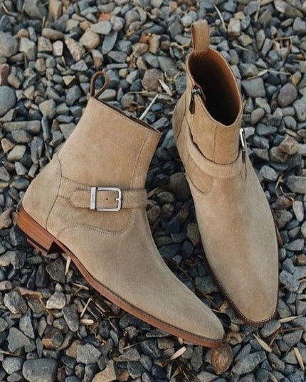 Men's Beige Suede Ankle High Jodhpur Boots