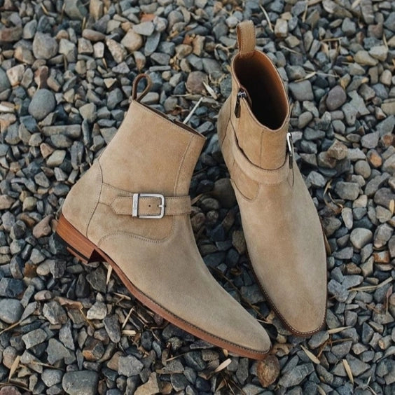 Men's Beige Suede Ankle High Jodhpur Boots