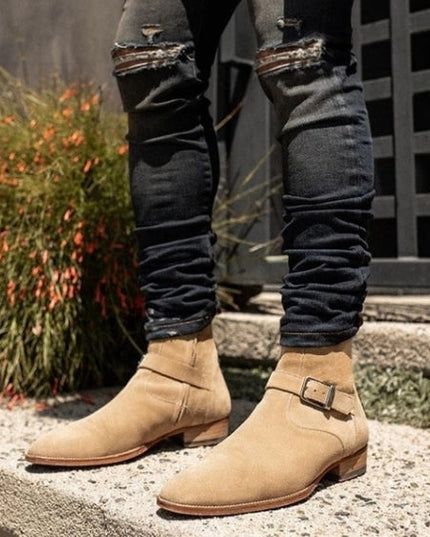 Men's Beige Suede Ankle High Jodhpur Boots