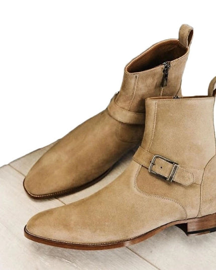 Men's Beige Suede Ankle High Jodhpur Boots