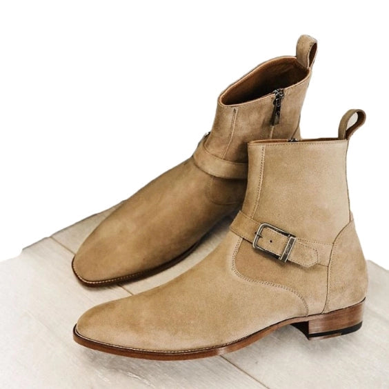 Men's Beige Suede Ankle High Jodhpur Boots