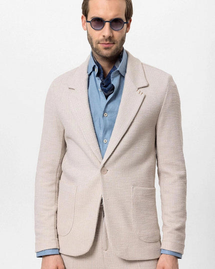 Men's Beige Textured Plain Blazer