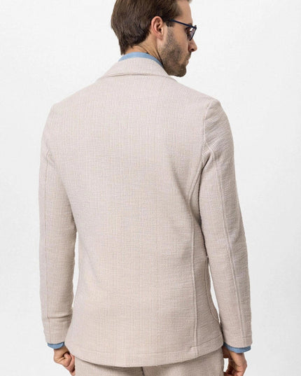 Men's Beige Textured Plain Blazer