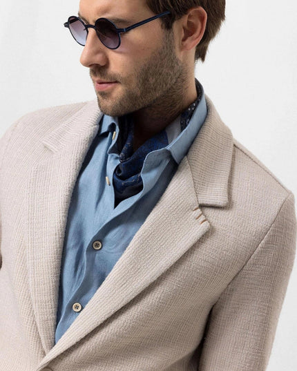 Men's Beige Textured Plain Blazer