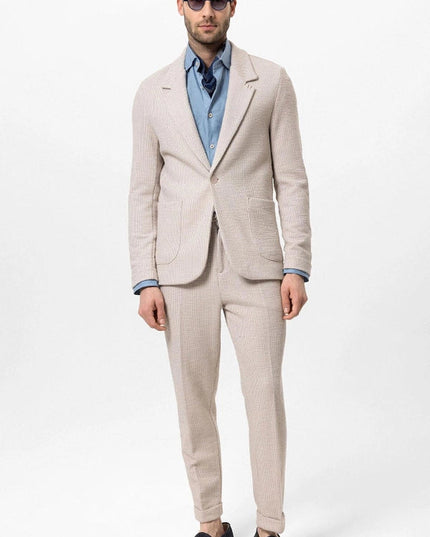 Men's Beige Textured Plain Blazer