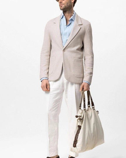 Men's Beige Textured Plain Blazer