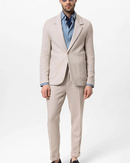 Men's Beige Textured Plain Blazer