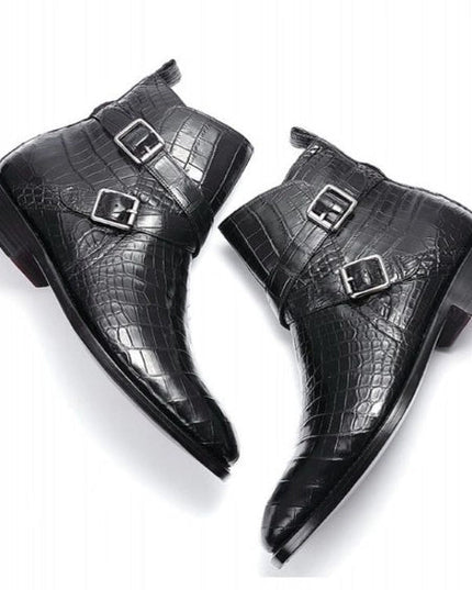 Men's Black Alligator Leather Ankle High Jodhpur Boots