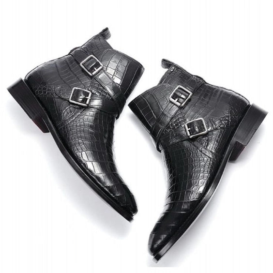 Men's Black Alligator Leather Ankle High Jodhpur Boots