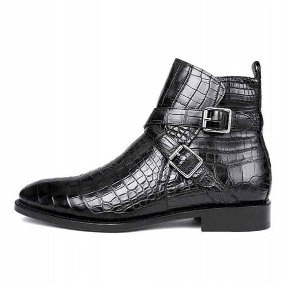 Men's Black Alligator Leather Ankle High Jodhpur Boots