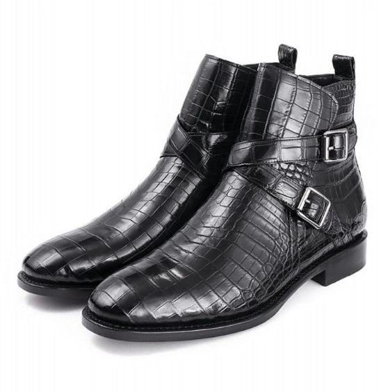 Men's Black Alligator Leather Ankle High Jodhpur Boots