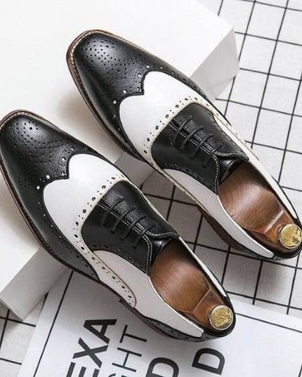 Men's Black &Amp; White Leather Wingtip Spectator Shoes