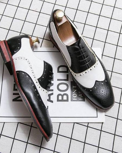 Men's Black &Amp; White Leather Wingtip Spectator Shoes