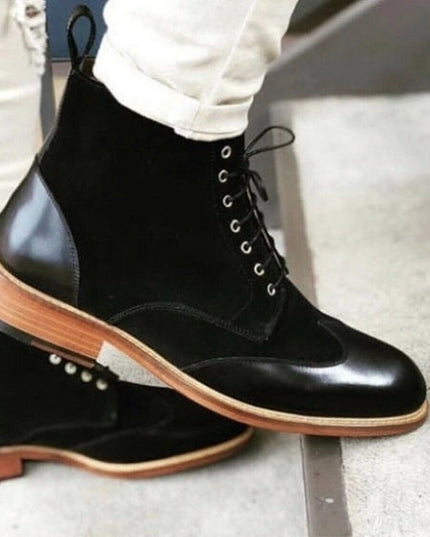 Men's Black Leather & Suede Ankle High Casual Boots