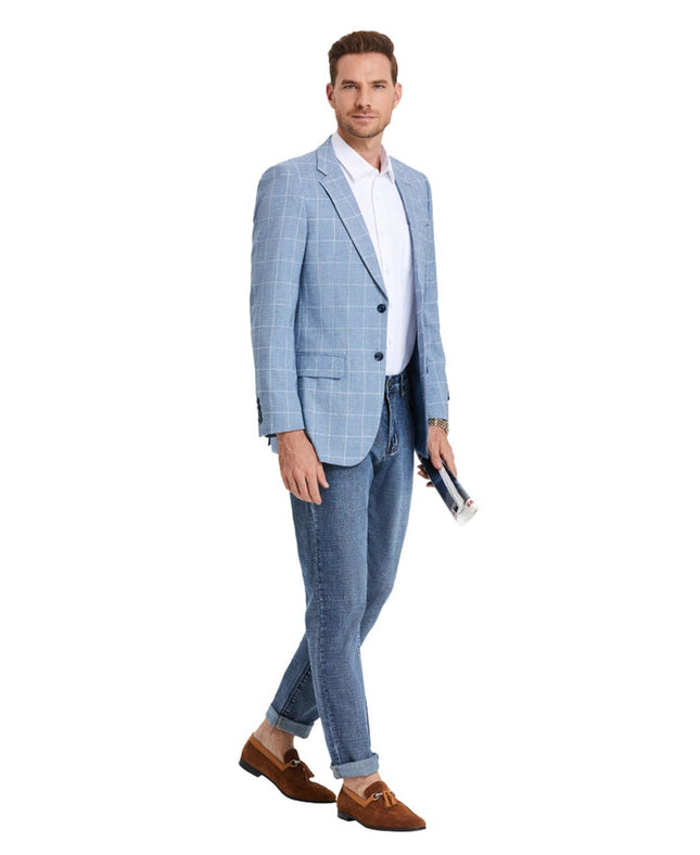 Men's Blazers Windowpane Slim Fit, Baby Blue Jacket