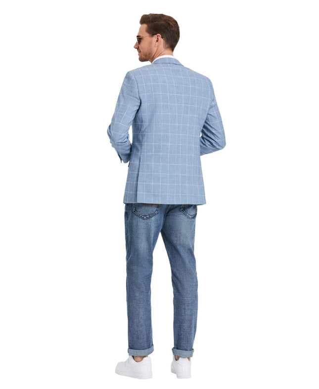 Men's Blazers Windowpane Slim Fit, Baby Blue Jacket