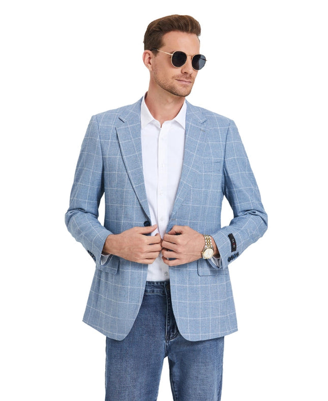 Men's Blazers Windowpane Slim Fit, Baby Blue Jacket