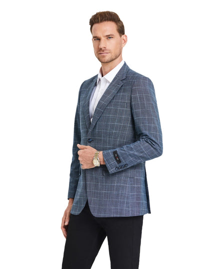 Men's Blazers Windowpane Slim Fit Jacket, Denim Blue