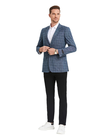 Men's Blazers Windowpane Slim Fit Jacket, Denim Blue