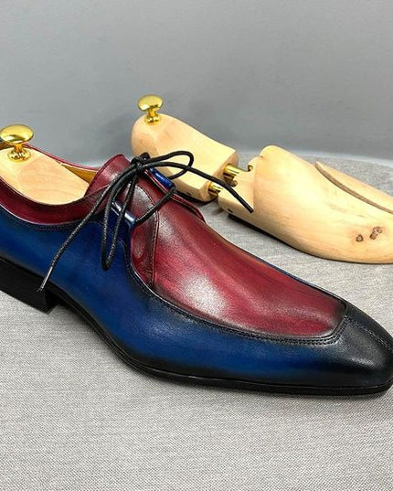 Men's Blue & Burgundy Hand Painted Leather Shoes