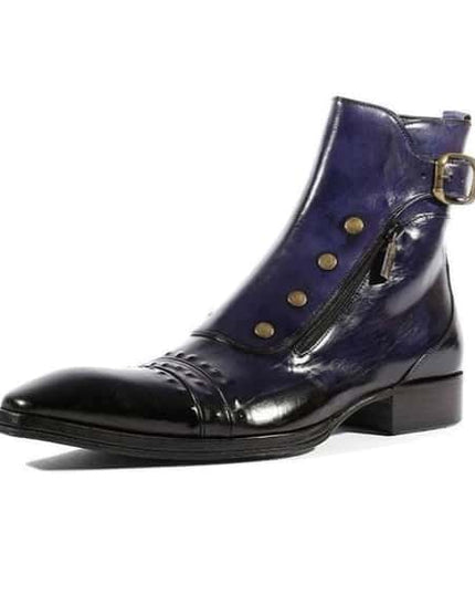 Men's Blue Patina Leather Ankle High Military Boots