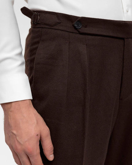 Men's Brown High Waist Double Pleated Trousers