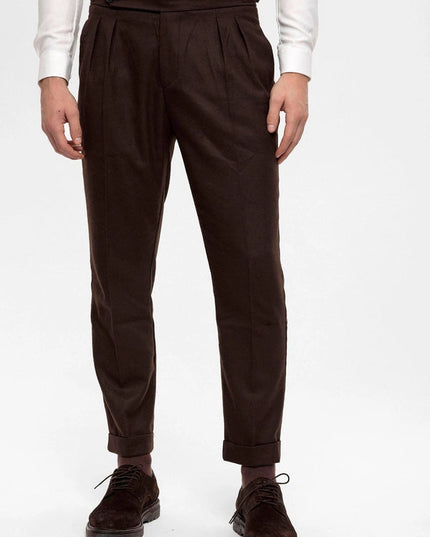 Men's Brown High Waist Double Pleated Trousers