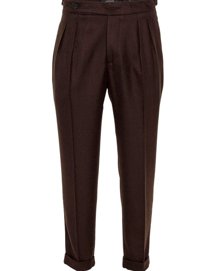 Men's Brown High Waist Double Pleated Trousers