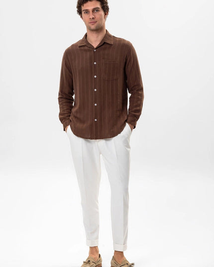 Men's Brown Knitted Detail Shirt