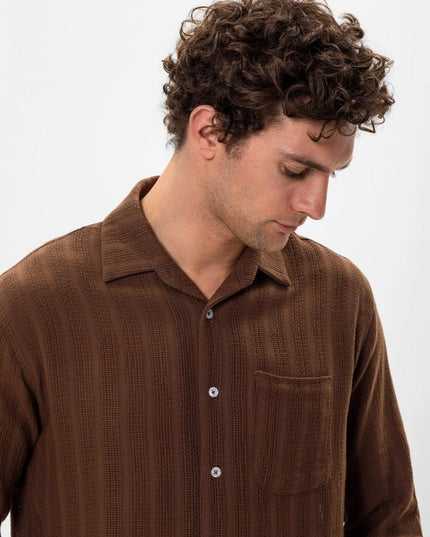 Men's Brown Knitted Detail Shirt