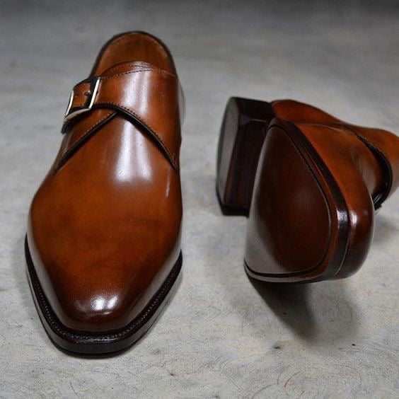 Men's Brown Leather Monk Style Dress Shoes