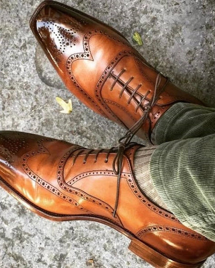 Men's Brown Leather Wingtip Brogue Oxford Shoes