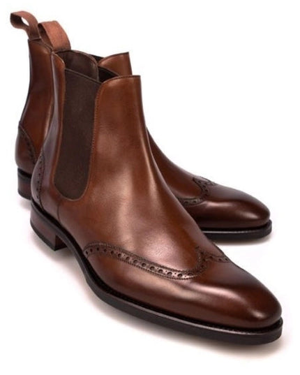 Men's Brown Leather Wingtip Chelsea Boots