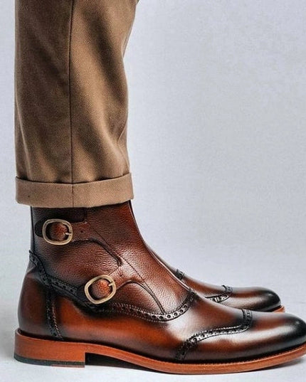 Men's Brown Patina Leather Ankle High Boots