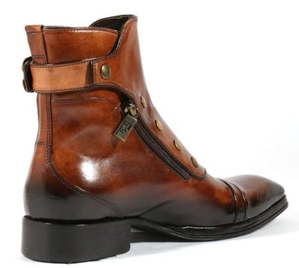 Men's Brown Patina Leather Ankle High Military Boots