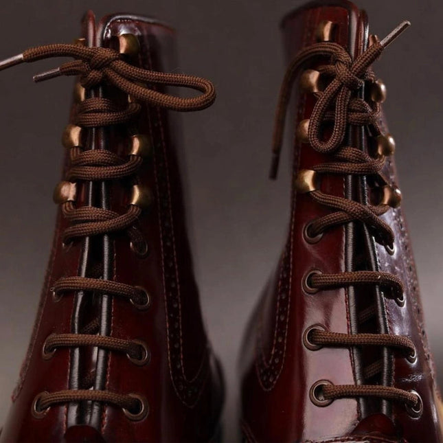 Men's Brown Patina Leather Wingtip Ankle High Boots