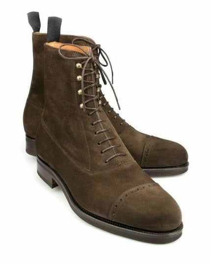 Men's Brown Suede Leather Ankle High Dress Boots