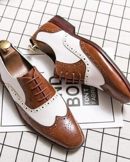 Men's Brown & White Leather Wingtip Spectator Shoes