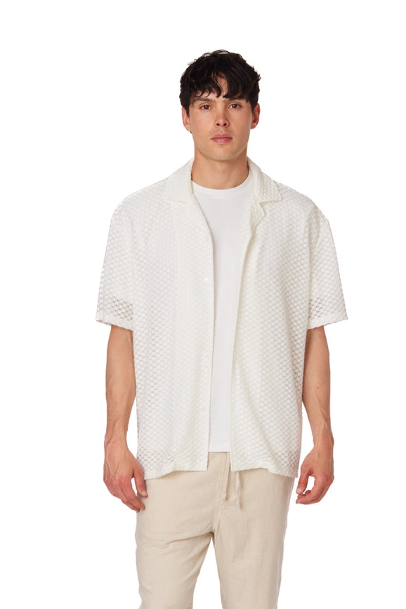 Men's Crochet Textured Short Sleeve Summer Shirt (4018)