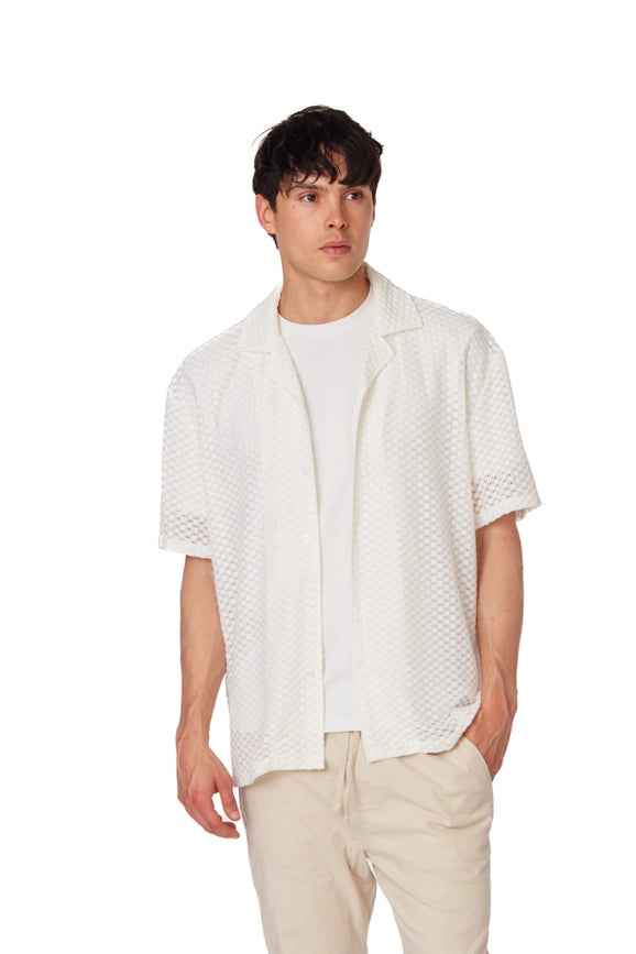 Men's Crochet Textured Short Sleeve Summer Shirt (4018)