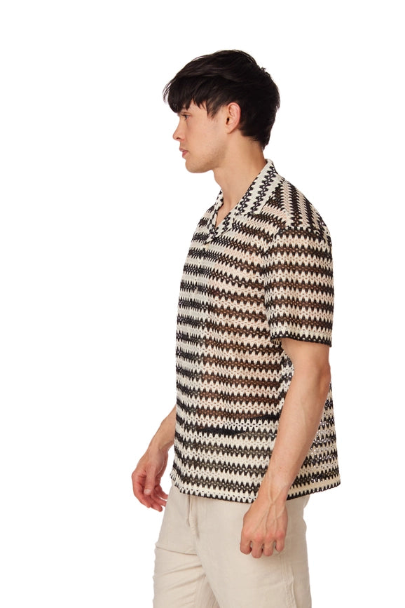 Men's Crochet Textured Short Sleeve Summer Shirt (4021)