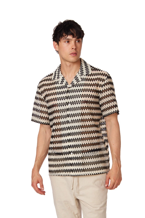 Men's Crochet Textured Short Sleeve Summer Shirt (4021)