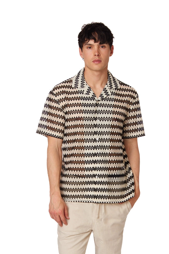 Men's Crochet Textured Short Sleeve Summer Shirt (4021)