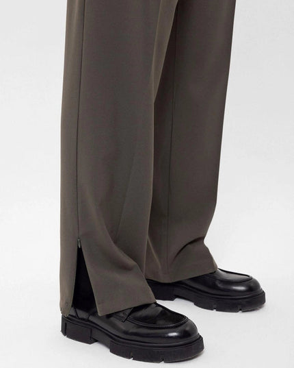 Men's Dark Khaki High Waist Zippered Trousers